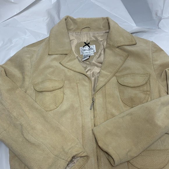 WOMEN’S Live a Little Cream Light Yellow Zip Up Leather Jacket Size L - Picture 1 of 7